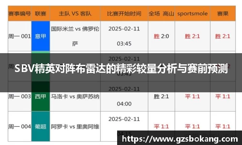 SBV精英对阵布雷达的精彩较量分析与赛前预测